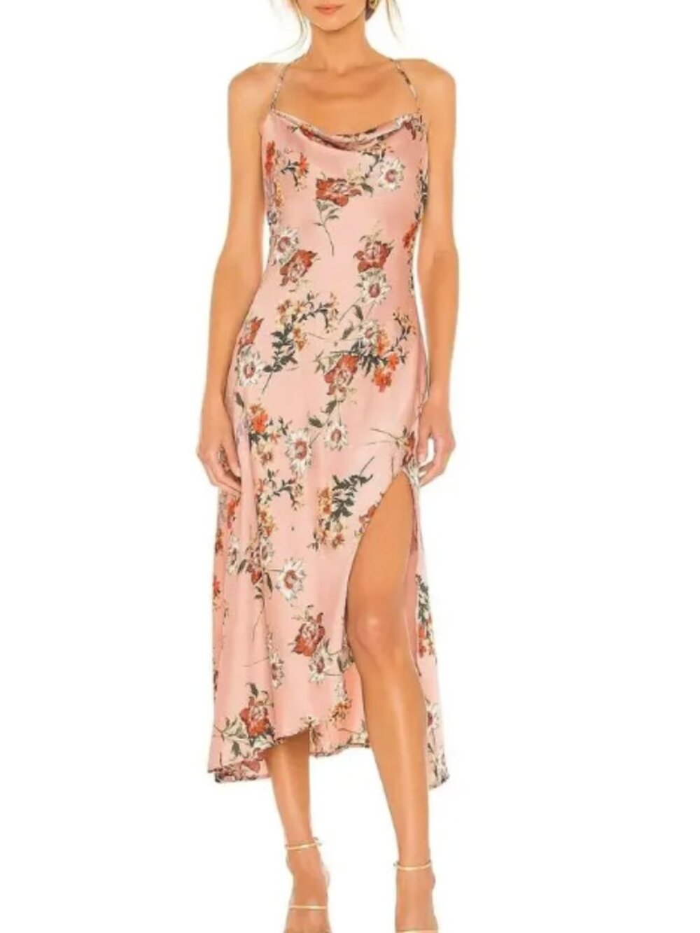 Astr the label Gaia Floral blush midi dress with lace up back